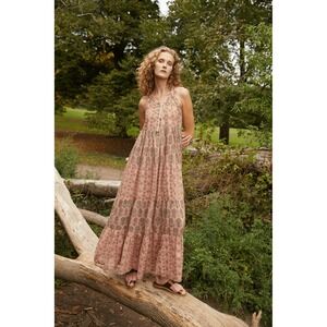 Guadalupe‎ 6G Pegasus Garden Dress Pink Floral Tiered Maxi Boho Size Medium